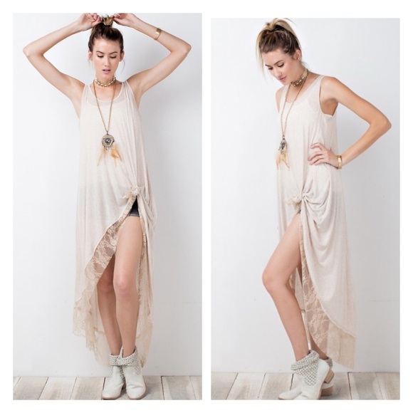 Lace trim high low maxi tunic - Picture 1 of 4